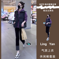 秋冬裝女2023年新款微胖時尚減齡穿搭高級感加厚連帽運動衫三件套裝