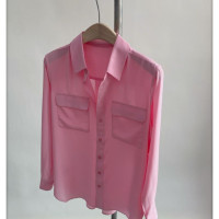 清倉撿漏~專櫃撤回尾單外貿貨女裝粉色口袋慵懶百搭顯瘦真絲襯衫