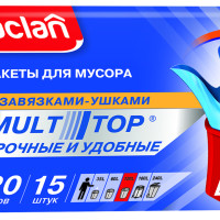 Мешки для мусора с завязками Paclan "Multitop" 70х110 см, голубой, 120 л, 15 шт