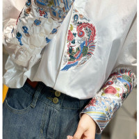 外貿出口大牌撿漏獨特別致漂亮重工白色刺繡花紋襯衫女裝2023新款