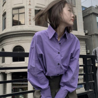 一線品牌清倉撿漏必入~高級感法式紫色真絲長袖襯衫上衣襯衫早秋