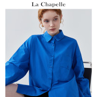 拉夏貝爾/La Chapelle韓版克萊因藍襯衫女顯白寬鬆通勤顯瘦襯衫秋