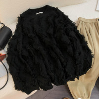 歐貨復古流蘇毛衣慵懶風寬鬆女秋冬新款2023小個子爆款針織打底衫