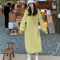 果果家 中長版衛衣裙女秋冬2023年新款寬鬆針織毛衣裙內搭洋裝