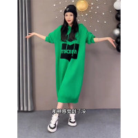歐貨時尚厚T恤裙女寬鬆慵懶風春秋2023年新款休閒連帽中長版洋裝