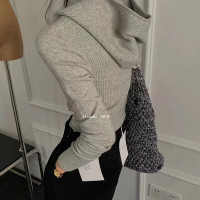 AJ.STUDIO高街設計感V領連帽毛衣女秋冬修身衛衣新款短款針織衫