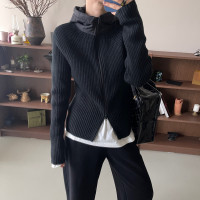 yokidan連帽上衣2023秋冬新款設計感開衫顯瘦坑條毛衣byjunjun