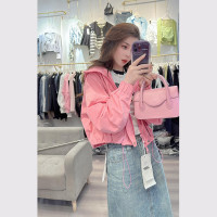 秋季百搭防曬衣衝鋒衣休閒小香風防曬服粉色短款外套2023新款女裝