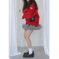 豬歐尼 韓國ins秋冬復古小眾設計感字母刺繡圓領寬鬆針織衫毛衣女