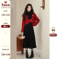 鹿向南原創《港島玫瑰》高級感時尚套裝女2023秋冬毛衣裙子兩件套