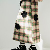 imakokoni原創小眾毛呢格子直筒半裙子女2023秋冬長版百搭223880