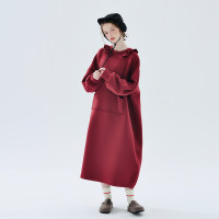 imakokoni 2023秋冬新款純棉酒紅空氣層衛衣裙長袖洋裝234335