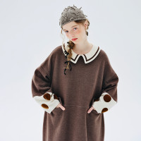 imakokoni秋季羊毛混紡拼色娃娃款洋裝長衛衣234333