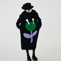 imakokoni 秋冬原創小眾鬱金香花朵加厚直筒套頭毛衣洋裝213504