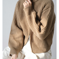 fullfree 100%綿羊毛粗紡加厚雙開關拉鍊開衫式短款毛衣外套