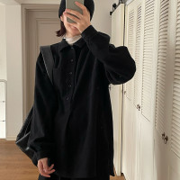 fullfree 秋冬款自然棉麻肌理感寬鬆中長版隨性風翻領襯衫 兩色