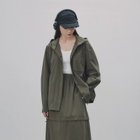 半圓原創設計2023秋季新連帽襯衫下擺抽繩活動自如簡約利落親膚