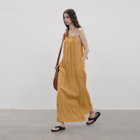 成衣染色半圓原創設計2023夏季新款疊褶洋裝立體疊褶吸濕透氣