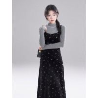 一顆小野莓【白塔玫瑰】高級感法式別致修身無袖吊帶背心裙女秋冬