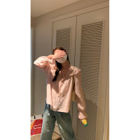 【現貨】im向奶油冰淇淋木耳邊繫帶襯衫女春夏肌理感V領長袖上衣