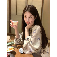 VASSE 新中式溫柔蝴蝶結碎花洋裝子女高級垂墜感小個子長裙上衣