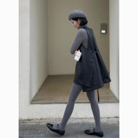 老錢風女裝黑色一片式無袖背心皮裙秋季小個子疊穿顯瘦短洋裝