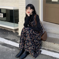 深冬裝搭配一整套女裝秋冬法式燈芯絨抱嬰袋碎花洋裝子小香風套裝