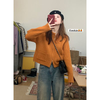 【現貨】im向 韓系雙拉鍊坑條加厚毛衣外套女寬鬆針織衫短款上衣