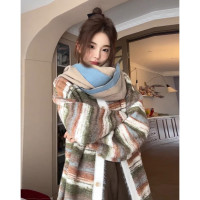 itsokies謝欣桐 秋冬慵懶風彩色條紋毛衣開衫外套復古寬鬆上衣女