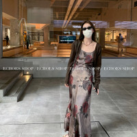 ECHOES 煙霧玫瑰谷″ uma吊帶洋裝女收腰氣質修身內搭印花長裙