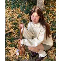 VASSE 氣質白色羊毛毛衣女2023秋冬新款小個子設計感慵懶針織上衣