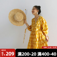 譚煙米 洋裝女夏遮肚顯瘦孕婦黃色波點韓版學生胖mm小個子長裙