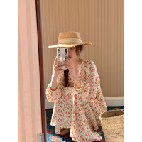 米花家【薔薇假期】V領碎花洋裝女春收腰顯瘦小個子長裙2023新