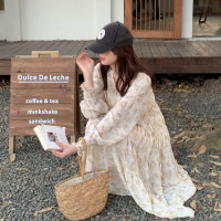 高級趕溫柔風雪紡碎花洋裝女早春裝設計感小眾別致獨特茶歇裙子