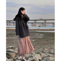 Ramesse | 薄紗月桂粉 重工不規則魚尾後鬆緊腰中長版半身裙女秋