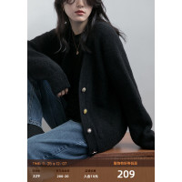 1313不一樣的雕塑感金屬扣黑色羊毛開衫外套2023女春保暖針織毛衣外套