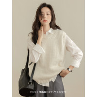VNOOK 毛織無袖毛衣女新款2023新款圓領寬鬆顯瘦直筒廓形粗線馬甲