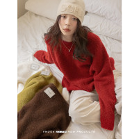 VNOOK 羊毛毛衣女秋冬2023新款圈圈紗圓領軟糯慵懶風寬鬆休閒外套