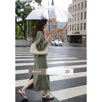 1313小眾復古青灰綠廓形牛仔秋女套裝：長袖夾克外套+顯瘦半身裙