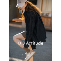 【現貨】1313配短裙！中性男友風藍色牛仔襯衫女廓形寬鬆長袖襯衫