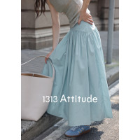 【現貨】1313顯瘦收腰紙片人！baby藍半身裙夏女休閒顯瘦大擺長裙