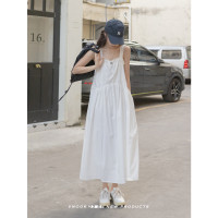 VNOOK 天絲棉吊帶洋裝女純色新法式垂感寬鬆休閒氣質平口長裙子