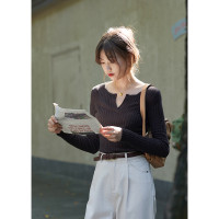 「MISAZ」含羊毛！軟糯舒適！春秋V領修身內搭毛衣 打底針織衫