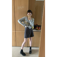 【現貨】im向 高校藝術生百褶A字半身裙女早春高腰小開叉短裙