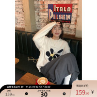 LUVV慵懶風i韓系2023早秋寬鬆花朵針織衫超好看套頭毛衣設計感女
