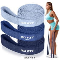 Тканевые фитнес-резинки GO FIT Long Loops, спортивные резинки, длинные петли для фитнеса, йоги и пилатеса, эспандер ленточный, мешочек для хранения и программа тренировок, набор 3 штуки, Blue