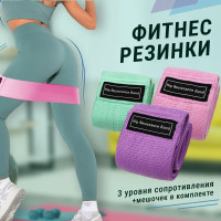 Резинки для фитнеса и спорта тканевые, набор 3 шт/ Фитнес резинка / Эспандер для тренировок с чехлом BASIC STORE