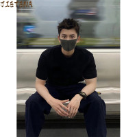 320g重磅純黑色cleanfit短袖美式高街男小領口純棉t恤三本針半袖