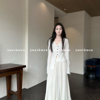 5werkwen 侘寂風不規則大裙擺雙層麻感長版飄逸百搭半身裙四季款