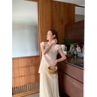 【99元福利款】ICELOLLY天絲麻新中式襯衫女泡泡袖上衣襯衫超仙夏